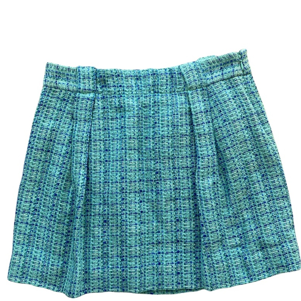 J. CREW Pleated Skirt in Blue Green Tweed. Size: 2 - Picture 2 of 9